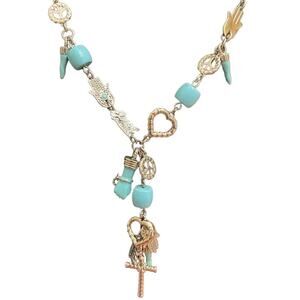 Just Cavalli Necklace Aluminum Turquoise Tiffany Blue Hamsa Fico Cross 18"